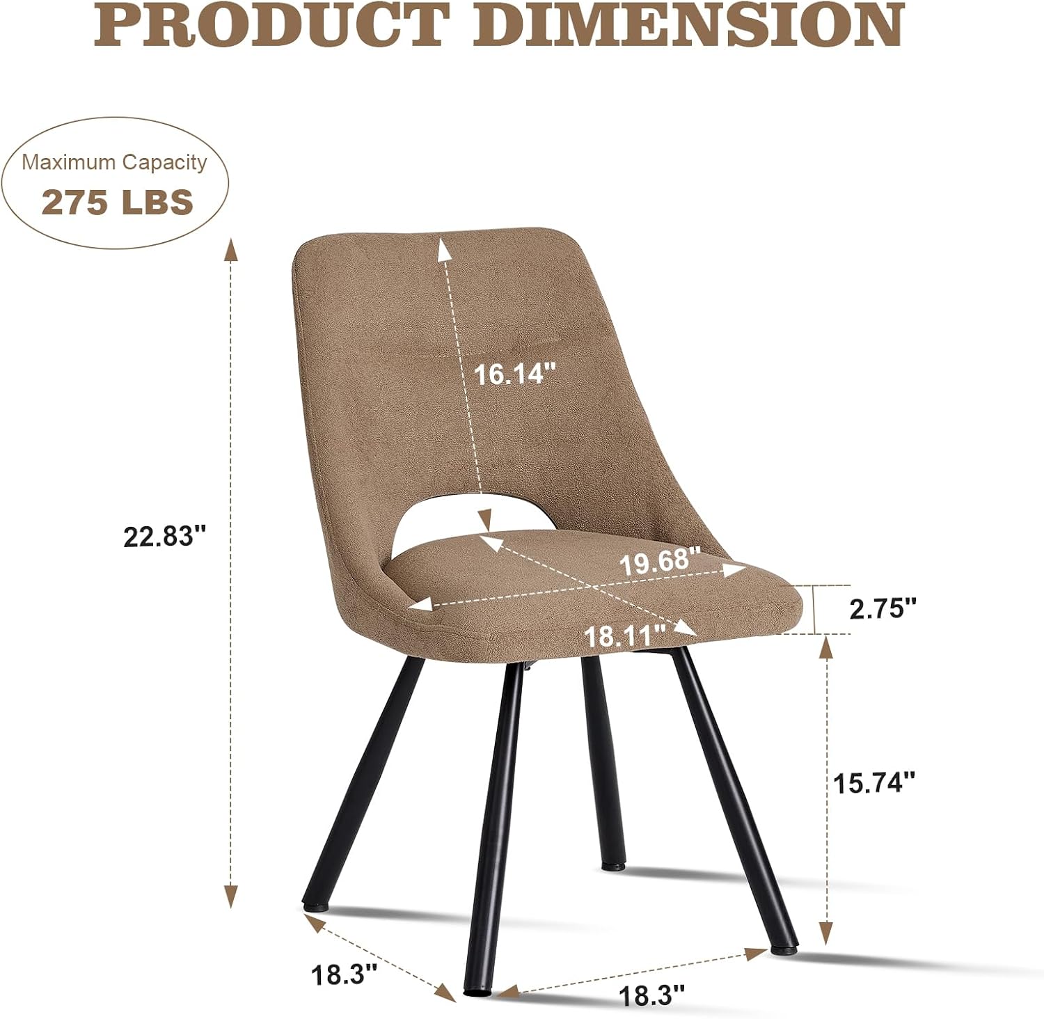 Dining Chairs Set of 4, Modern Boucle Upholstered Kitchen Chairs [Cut-Out Design] for Dining Living Room Restaurant
