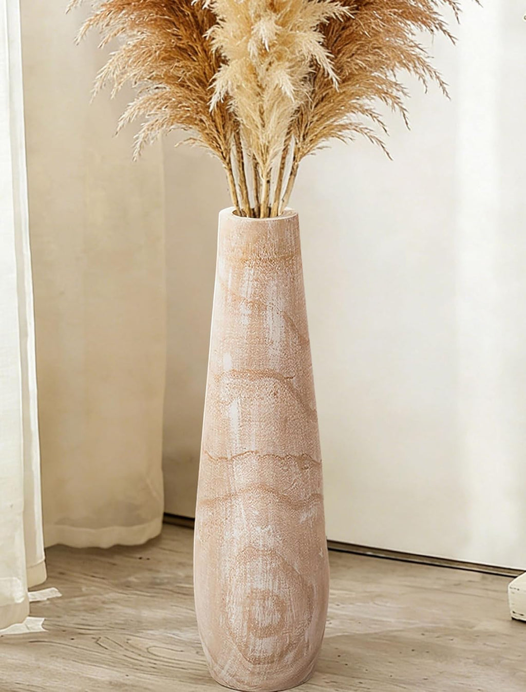 Hanobe Wooden Tall Floor Vase: 22 Inch Decorative Vases for Pampas Grass Large Vase for Boho Rustic Farmhouse Living Room Bedroom Hallway Corner Neutral Home Decor