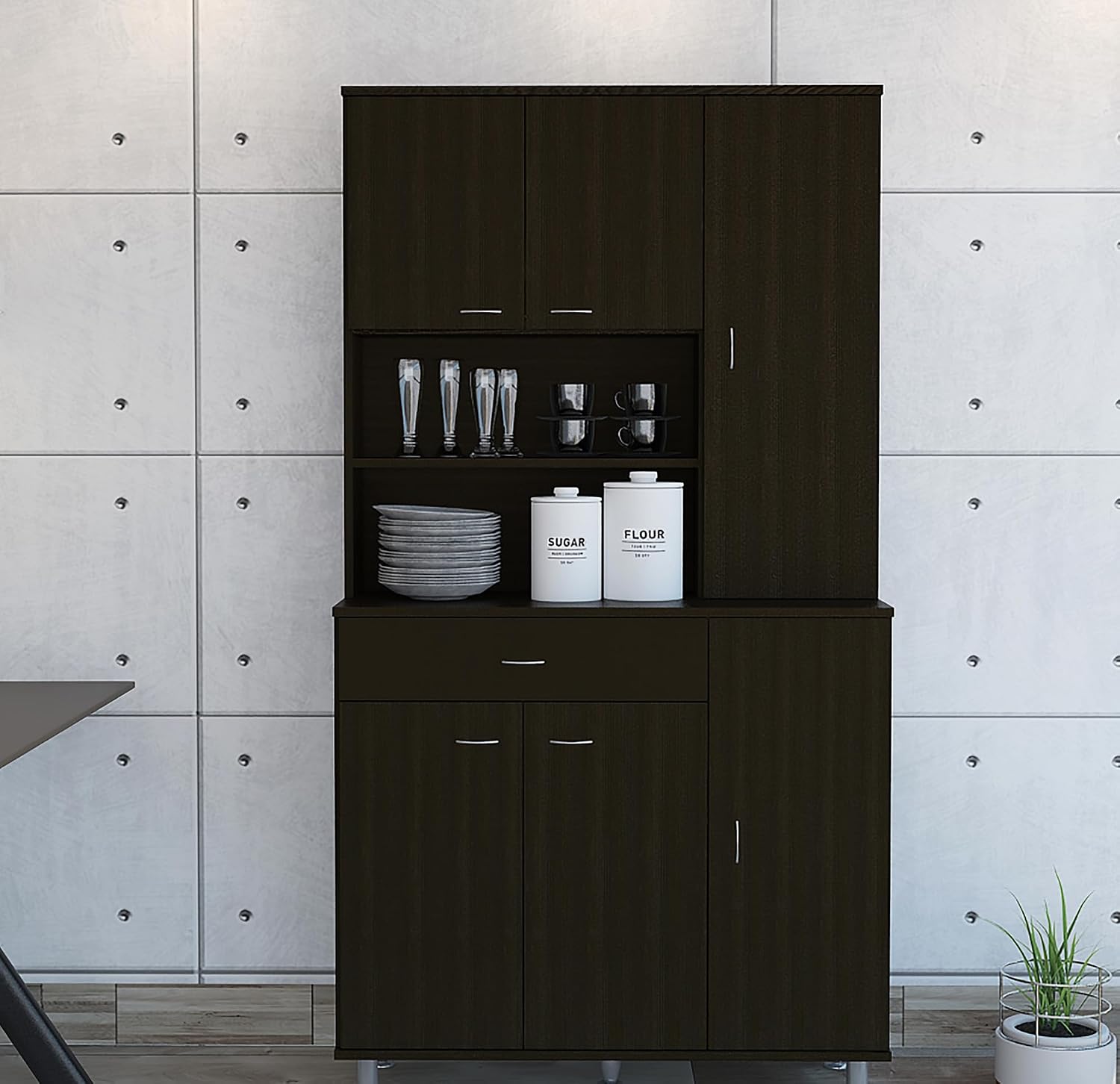 Black Pantry with 1 Shelf and Drawer - Store Your Kitchen Items Efficiently Keep Well-Organized Functional