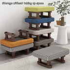 7-Inch High Stool, Small Linen Footstool, Solid Wood Frame, Entryway Shoe Bench, with Padded Footrest, Suitable for Living Room, Entryway, and Bedroom Natural Legs Blue