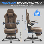 Ergonomic Gaming Chair for Adults - Big and Tall Desk Chair with Lumbar Support and Mechanical Arm Armrests, Comfortable Gamer Computer Chair, Gaming Chairs with Footrest (Brown Leather)