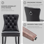 Leather Dining Chairs Set of 4, Upholstered Dining Room Chairs with Nailhead Trim, Sillas de Comedor Modernas 4, Wooden Kitchen Chairs for Dining Room, Living Room, Kitchen, Bedroom, Black