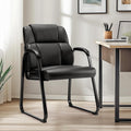 DUMOS PU Leather Office Guest Chair, Waiting Room Chairs with Sled Base and Padded Arm Rest, Reception Chair Without Wheels for Elderly Meeting Conference Office Home, 1 Pack