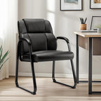 DUMOS PU Leather Office Guest Chair, Waiting Room Chairs with Sled Base and Padded Arm Rest, Reception Chair Without Wheels for Elderly Meeting Conference Office Home, 1 Pack