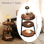 YUNMUARY-Walnut Wood Side Table,Modern Round Bed Tables Bedroom,Circle End Table with Storage,16 Inches Wide Small Couch End Tables for Kitchen,Hallway,Living Room,and Corners.