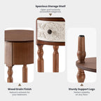 HOMPUS Wood End Table Set of 2, Round End Table with Drawer & Open Shelf, Vintage Bedside Table with Carved Flower Pattern, Tall Wooden Nightstand, Decorative Side Table for Bedroom (Brown, 2 PCS)