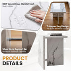 Modern End Table with Faux Marble Finish, White Marble Vein Side Table, Space Saving Sofa Accent Table, Small Nightstand Table for Living Room, Bedroom, Small Apartment