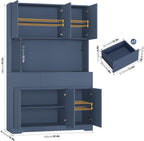 FINETONES 71" Pantry Cabinet with Power Outlets and Led Lights, Large Kitchen Hutch Storage with Microwave Stand, Tall Pantry Kitchen Cabinet with Cupboard, Blue