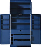 Merax 77''Tall Freestanding Kitchen Pantry,Farmhouse Tall Storage Cabinet with 2 Standard Plugs and 2 USB Ports,Wood Food Pantry with Adjustable Shelves,Door Shelves, Drawers and Wine Racks,Blue