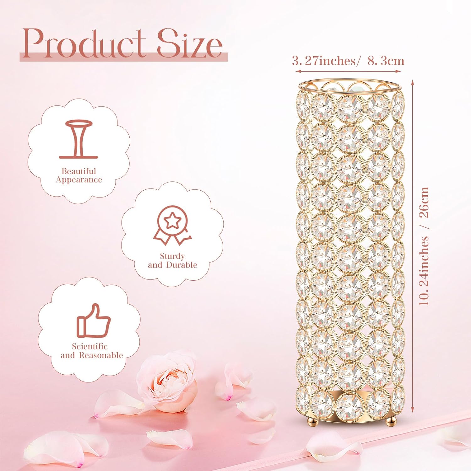 Dandat 16 Pcs Crystal Flower Vase 10.24 Inch Gold Wedding Centerpieces for Tables Vase Centerpiece Table Decorations for Room Home Wedding Party Events Decor