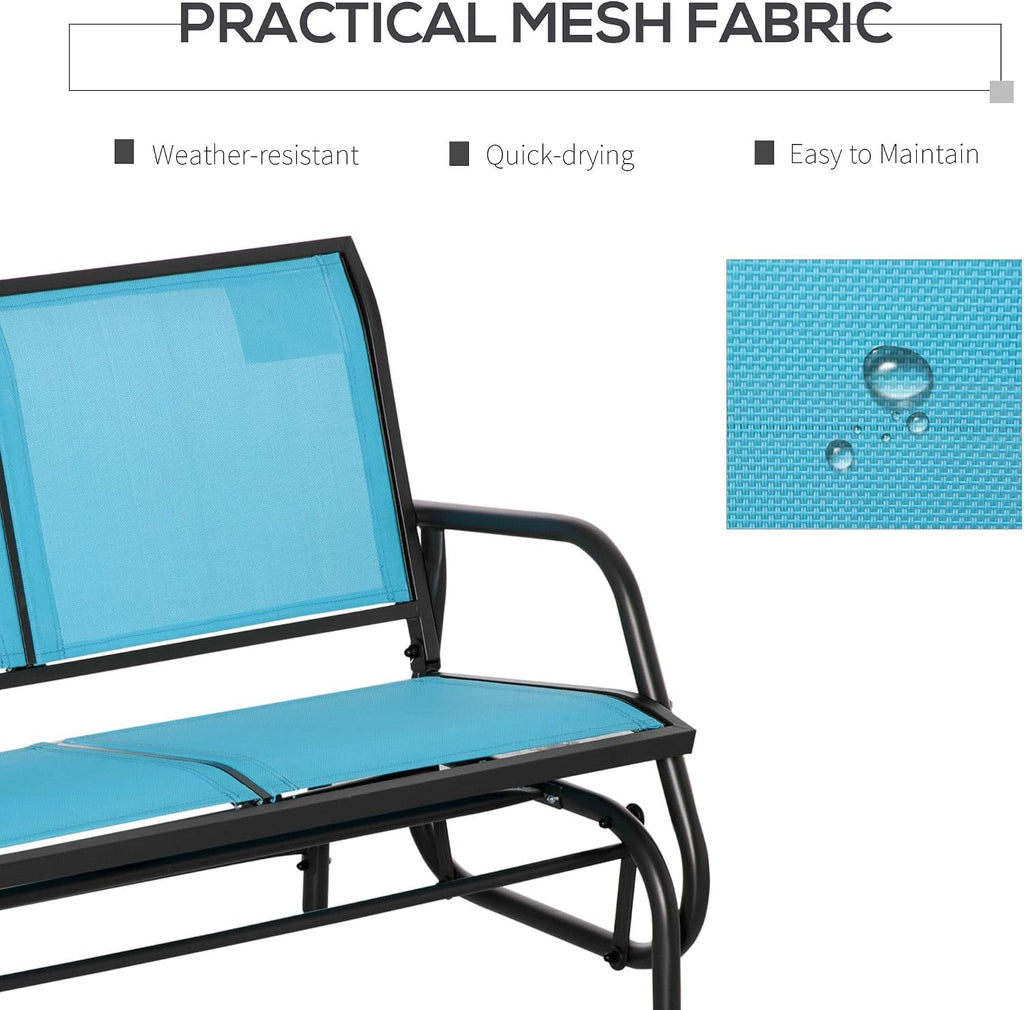 Outdoor 2-Seater Glider Loveseat - Steel FFor rame, UV-Resistant Blue Sling Fabric, Quick-Drying, 47.25" L x 27.5" W x 33.5" H, 440lb Capacity