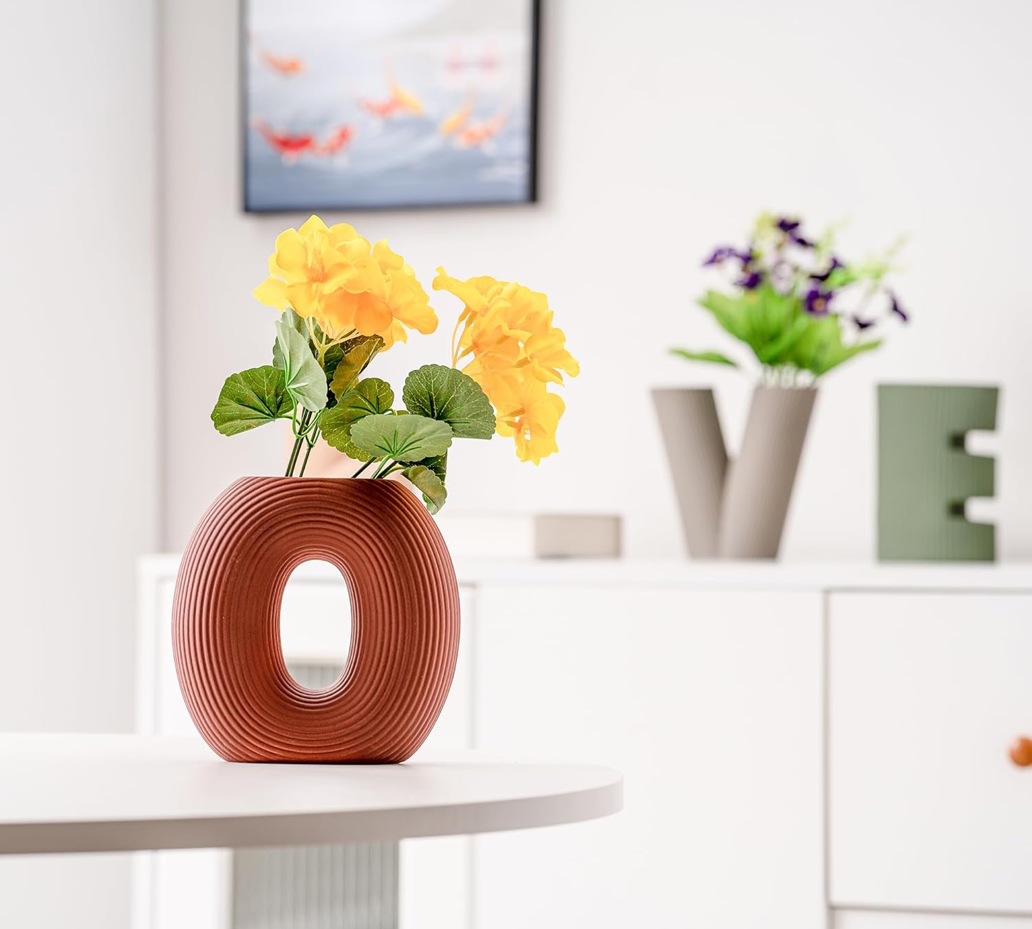 Creative Vase Set of 4, Modern Nordic Boho Style Flower Vases Home Decor for Living Room Kitchen Office(Green/Brown/Burgundy/Khaki)