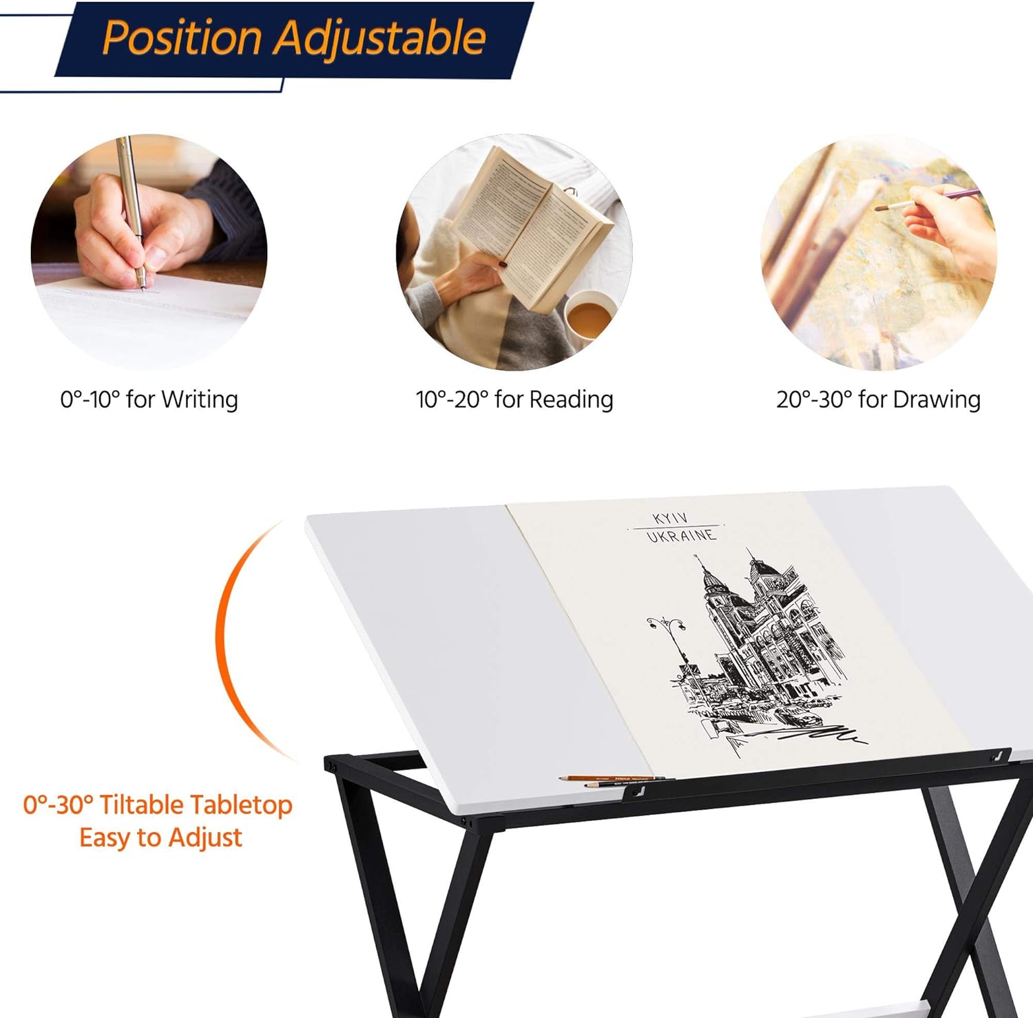 Yaheetech Adjustable Drawing Tables Drafting Desk with P2 Tiltable Tabletop for Reading, Writing,Studying Art Craft Work Station