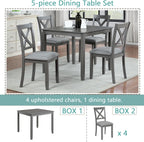 Harper & Bright Designs Modern 5-Piece Wooden Dining Table Set for 4, Grey Square Kitchen Table & 4 Upholstered Seating Chairs, Acacia/Birch Veneer, Space-Saving Design for Dining Room & Small Spaces