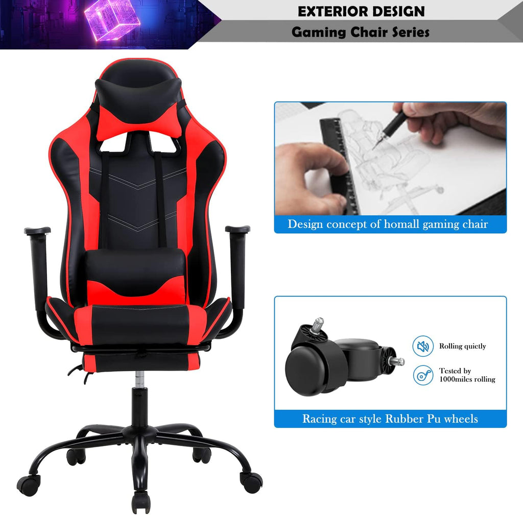 Gaming Chair Racing Style Office Computer Game Chair Ergonomic Desk Chair with Headrest Lumbar Support,High Back Gamer Office Chair Massage Recliner Video Game Chairs for Kids or Adults,Red