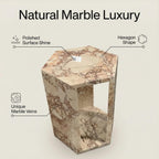 Modern Pink Natural Marble Side Table,Hexagon Accent Tables for Small Spaces,Luxury Real Marble End Table,Solid Stone Accent Tables Living Room,Nightstand