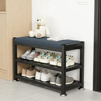 2-Tier Shoe Bench with Padded Cushion, 12-Pair Entryway Storage with Sturdy Metal Frame, Space-Saving Shoe Rack with Seat, Gray, 31.9x12x19.3 Inches