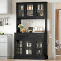 DWVO Kitchen Pantry Storage Cabinet with Microwave Stand, 71'' Tall Kitchen Hutch Cabinets with Power Outlet, Modern Food Pantry Hutch with Drawers ＆ Shelves for Home, Pack of 1, Black