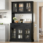 DWVO Kitchen Pantry Storage Cabinet with Microwave Stand, 71'' Tall Kitchen Hutch Cabinets with Power Outlet, Modern Food Pantry Hutch with Drawers ＆ Shelves for Home, Pack of 1, Black