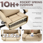 500lbs Plus Size Office Chair with Lumbar Support, PU Leather Big and Tall Heavy Duty Reclining Office Desk Chair with Foot Rest,Beige