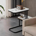 TV Tray Table with Shelf, Metal Frames, Snack Table for Couch, Sofa, Bed, Chair, Living Room, C Shaped End Side Table for Eating, Dinner or Laptop, Small Spaces, Easy Assembly (19.7" x 11.8", White)