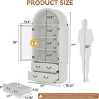 71" Tall Arched Kitchen Pantry Cabinet, Farmhouse Modern Wood Arched Cabinets with Glass Doors & 2 Large Drawers, Perfect for Kitchen, Dining Room, Living Room, Bathroom White
