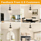 Modern Pendant Lights Kitchen Island, Matte Black Pendant Light Fixtures with 10" Clear Hammered Glass Shade, Industrial Hanging Pendant Lights Fixture for Kitchen Island Dining Room Bedroom Entryway