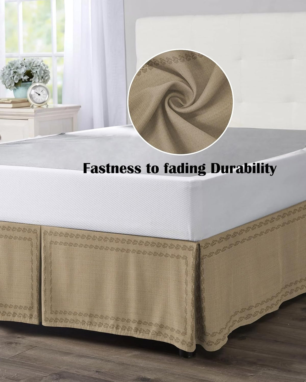 Bed Skirts Queen Size 16 Inch Tailored Drop Beige Textured Woven Pattern Wrap Around Bed Skirt with Split Corners Hotel Quality Bedskirt Solid Color Dust Ruffle for Queen Bed Skirt Bedroom Decor
