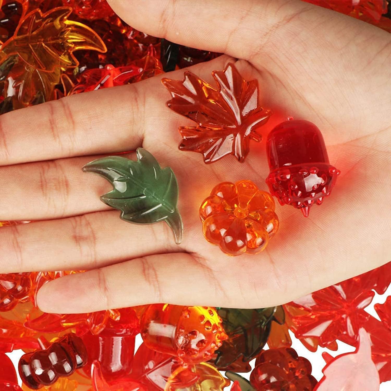 Jangostor 200 PCS Acrylic Leaves Mini Pumpkins Acorns Maple Leaves Acrylic Fall Decorations, Thanksgiving Table Scatter Fall Vase Filler Gems for DIY Crafts, Home, Thanksgiving and Autumn Decoration