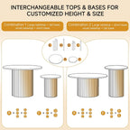 Round Nesting Coffee Tables Set of 2 -φ27.6 Large Short + φ15.8 Small Tall Boho Circle Side Tables with Fluted Drum Design, Natural