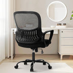 Sweetcrispy Home Office Managerial Executive Chair with Ergonomic Design, Mid-Back Mesh 360° Swivel, Comfortable Lumbar Support, Comfy Arms for Bedroom,Study,Student, Black