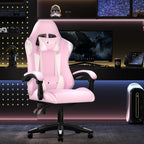 Bigzzia Gaming Chair, Ergonomic Video Game Chairs with Pillow and Lumbar Support, Racing Style Height Adjustable Computer Chair with 360°-Swivel Seat for Adults and Teens (Pink)