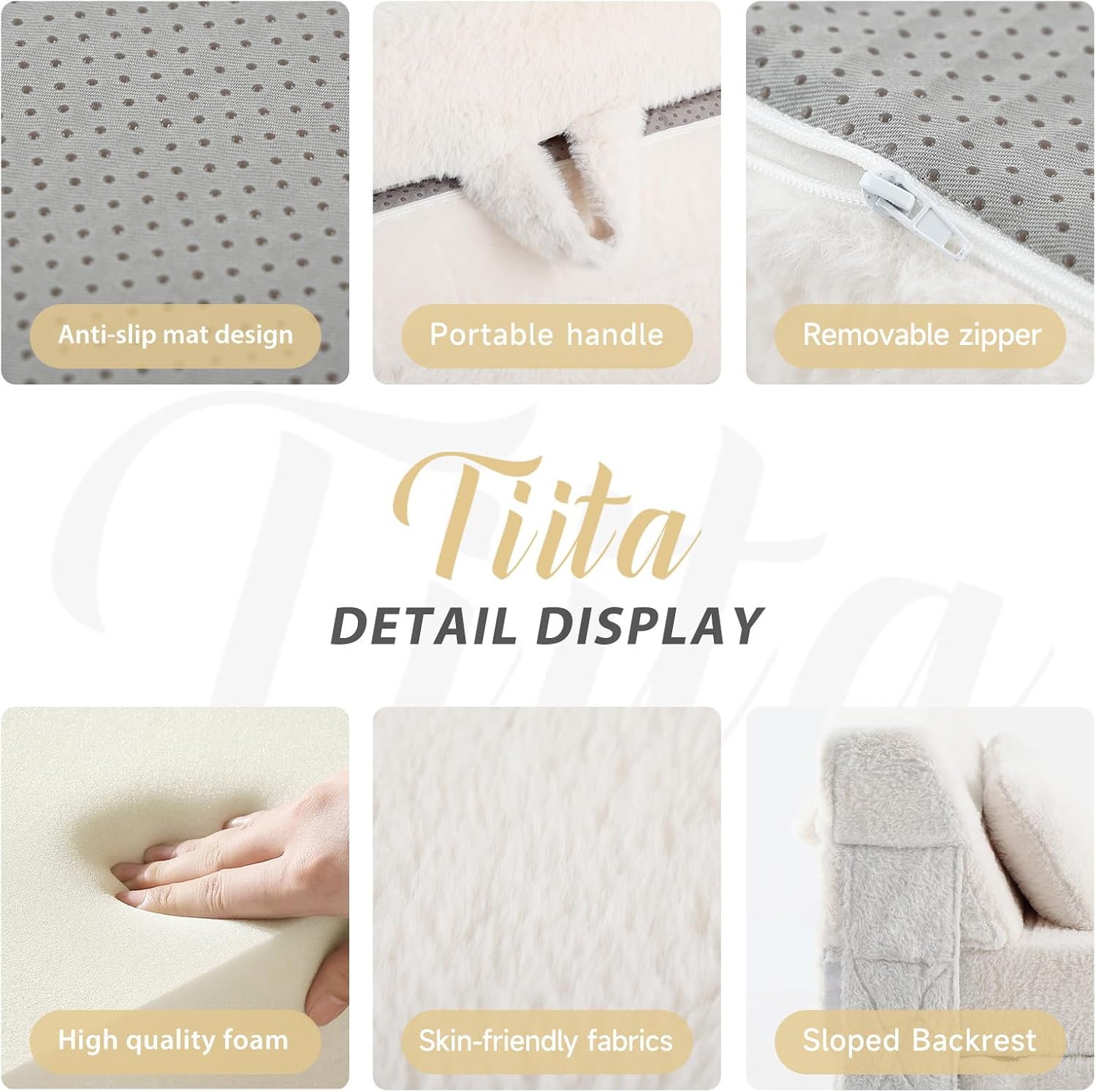 Tiita Convertible Folding Kids Sofa Bed with Pillow & Storage Bag, Plush Fabric Floor Mattress Couch Bed, Washable Cover, Kids Room, Playroom, Dorm, Apartment, Beige