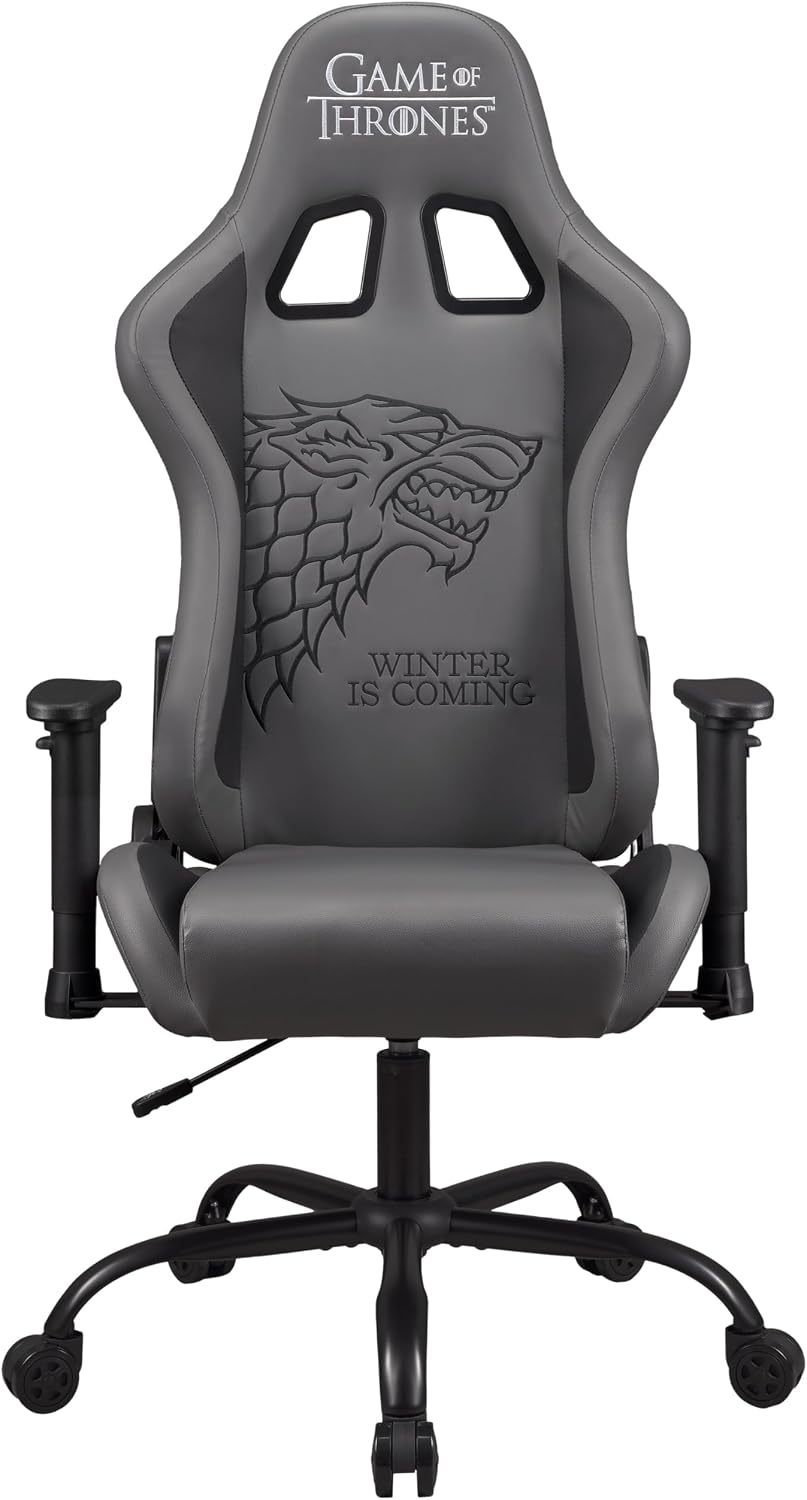 Game of Thrones - Gaming Chair or Office Chair, Adult Gamer Chair, Comfortable seat, Integrated headrest, Adjustable armrests and Height, Ergonomic backrest - Black