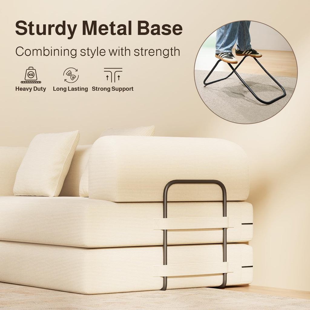 Ahomly 78.8'' Convertible Sofa Bed,5-in-1 Boneless Couch with Removable Armrests,Folding Futon Sofa Bed Includes 2 Pillows,Comfy Pull Out Couch for Living Room,No Assembly Required,Cream