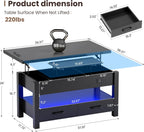 MALOL 40" Smart Lift Top Coffee Table for Living Room, 4 in 1 Multi-Function Modern Coffee Tables with Storage Drawers, LED Light and Charging Station, Farmhouse Wood Coffee Table, Black