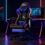 Czlolo Gaming Chair, Racing Style RGB LED Lights Gaming Chairs for Adults and Kids, Lumbar Massager Gamer Chair, High Back Reclining Computer Chair with Footrest and Headrest (Black/Blue)
