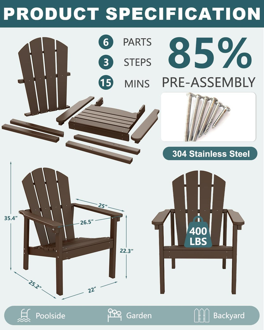 Adirondack Chair Set of 4, All Weather HDPE Fire Pit Chairs, Oversized Plastic Adirondack Chair for Outdoor, Balcony, Deck, Backyard, Patio, Garden, Poolside, Lawn Coffee