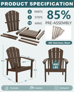 Adirondack Chair Set of 4, All Weather HDPE Fire Pit Chairs, Oversized Plastic Adirondack Chair for Outdoor, Balcony, Deck, Backyard, Patio, Garden, Poolside, Lawn Coffee