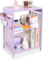 Purple Nightstand, End Table with Hooks and Holder, Kids Nightstand for Bedroom, Toddler Bedside Table, Small Desk for Girls, Coffee Table for Living Room, Dorm, Office (Purple)