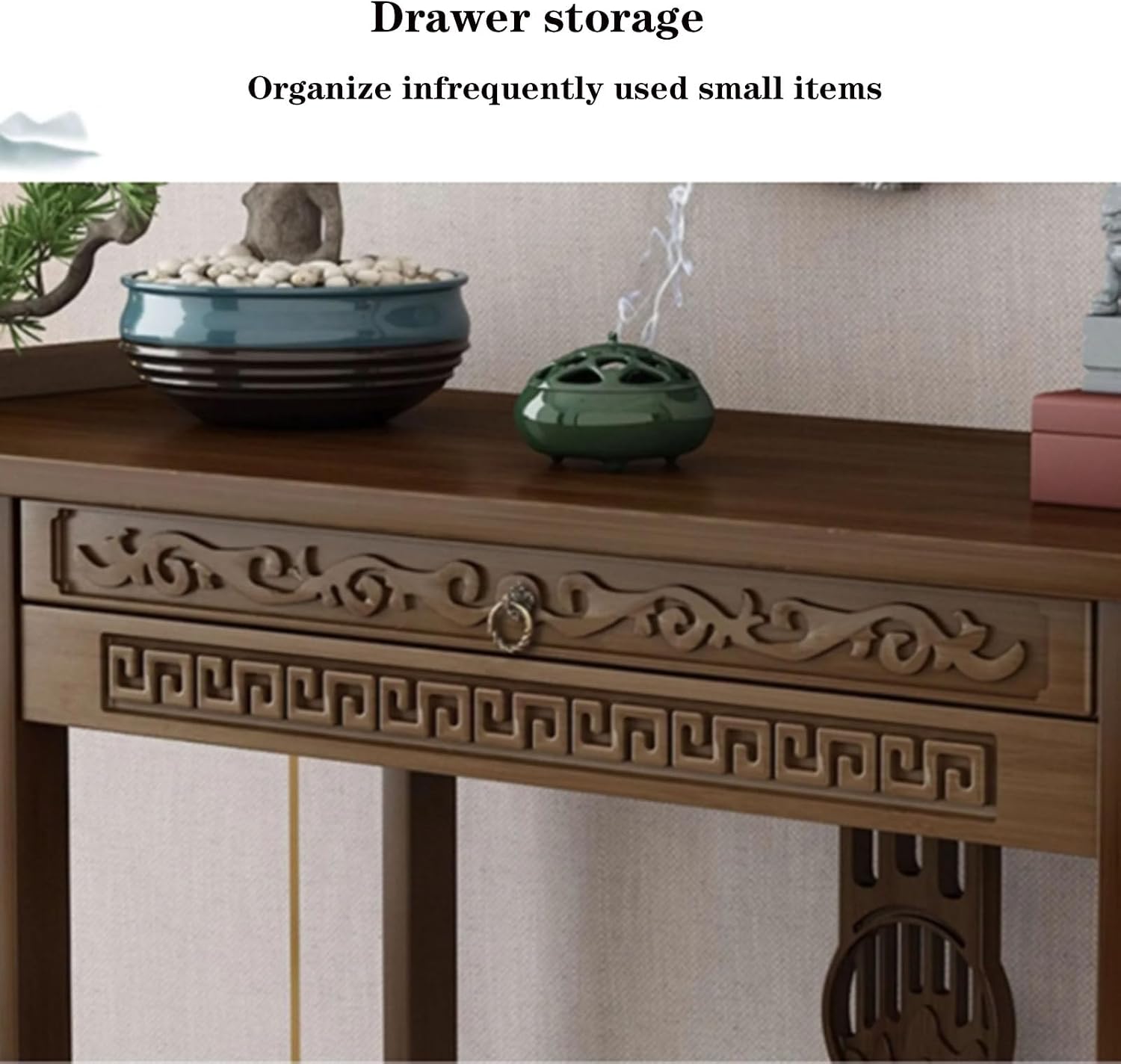 Solid Wood Meditation Table with Storage, Standing Prayer Table, Personal Buddhist Altar and Offering Cabinet