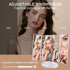 deweisn Floor Mount Tri-Fold Lighted Vanity Mirror with 21 LED Lights, Touch Screen and 3X/2X/1X Magnification, Two Power Supply Modes Make Up Mirror,Travel Mirror