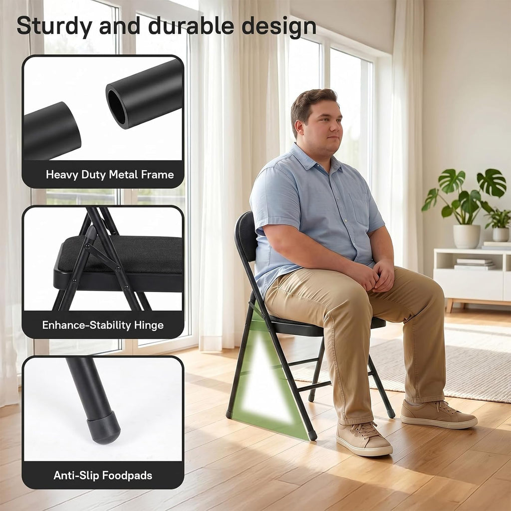 6 Pack Folding Chairs, Fabric Folding Dining Chair Set with Padded Cushion and Back, Indoor Outdoor Folding Chair Set for Home Office Parties Events Wedding