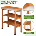 Outdoor Potting Bench Garden Work Station, Solid Wood Planting Table w/Sink Drawer Shelves,Metal Top, Folding Patio Furniture for Porch Balcony (29.1 x 14.2 x 35.6(Orange Yellow))