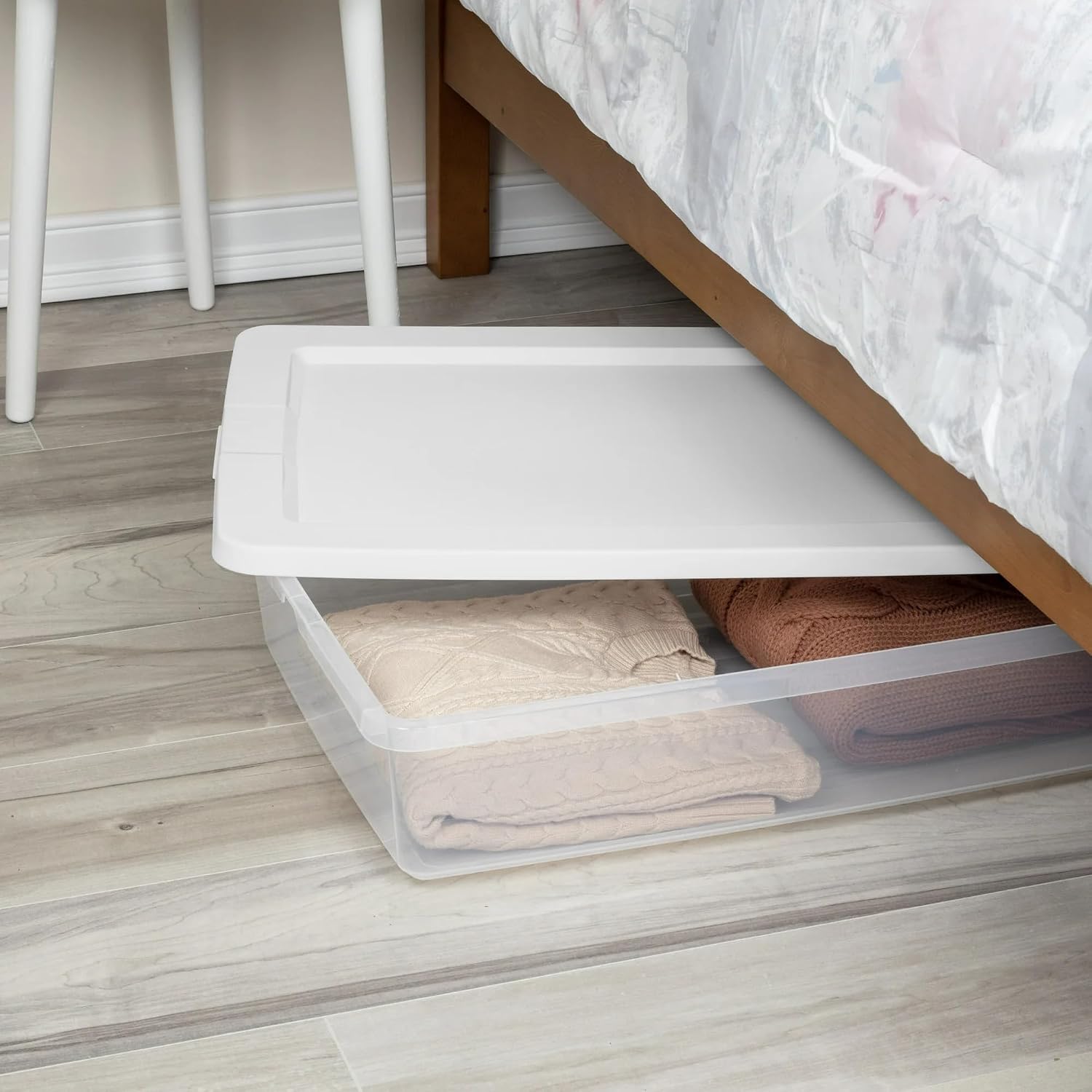 (2-Pack) 41 Quart Clear Plastic Underbed Storage Bin with Snap-On Lid Medium Rectangle Container for Home Organization, White