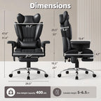 6 Points Massage Office Chair with Foot Rest - 400LBS Executive Office Chair with Adjustable Headrest, Armrest and Lumbar Pillow, Comfortable Leather Desk Chair for Home Office, Black