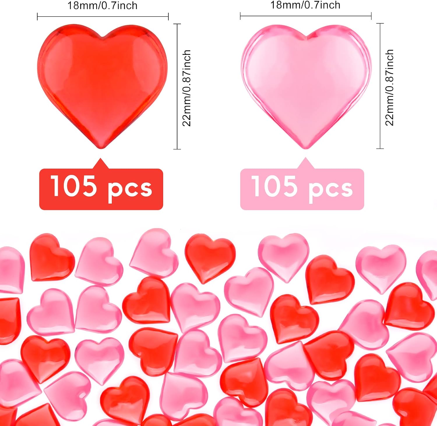 TUPARKA 210 Pcs Acrylic Hearts Red and Pink Acrylic Hearts Ornaments for Table Decoration/Vase Fillers/Home Decoration in Valentines or Wedding Day
