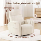 Power Recliner Chair Swivel Glider, Swivel Nursery Glider Recliner, Nursery Rocking Chair with Adjustable Headrest, Nursery Glider Recliner with USB & Type-C Charging Ports, OEKO-TEX Fabric, Beige