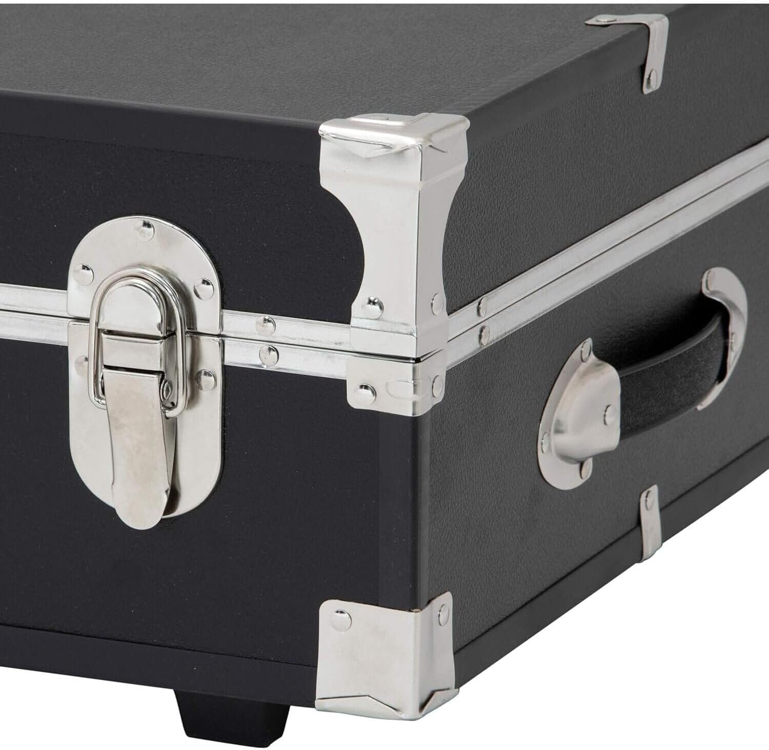 HomeStock Seaside Style Heavy Duty 31" Under Bed College Storage Trunk with Wheels & Lock, Latch Closure Type, 30" L x 8.25" W x 18.25" H, Ideal Camp Dorm Room Trunk Footlocker Antique Black