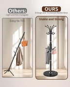 Snaikor Metal Coat Rack Stand with Natural Marble Base, Modern Coat Rack Freestanding, 360°Rotary Coat Racks with 14 Hooks, Black Coat Stand Hall Tree Hanger Stand for Entryway, Office，Corner